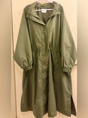 Old Navy Olive Green Long Hooded Trench Coat